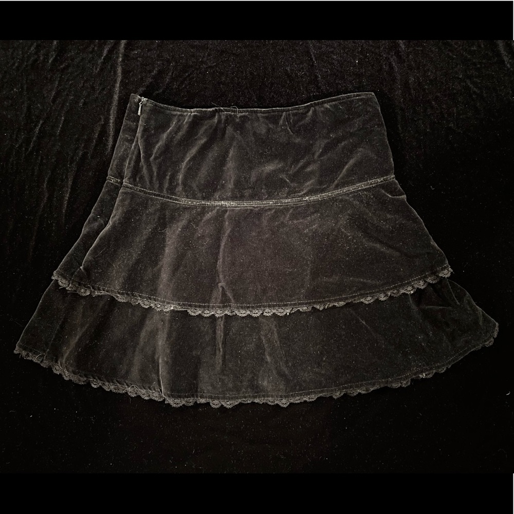 Black velvet & lace tiered miniskirt